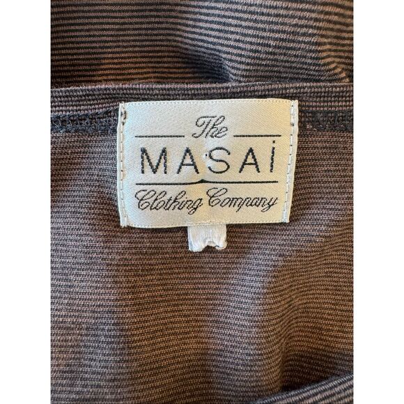Masai Clothing Company Dark Brown Black Striped Asymmetrical Dress Small - Picture 6 of 7